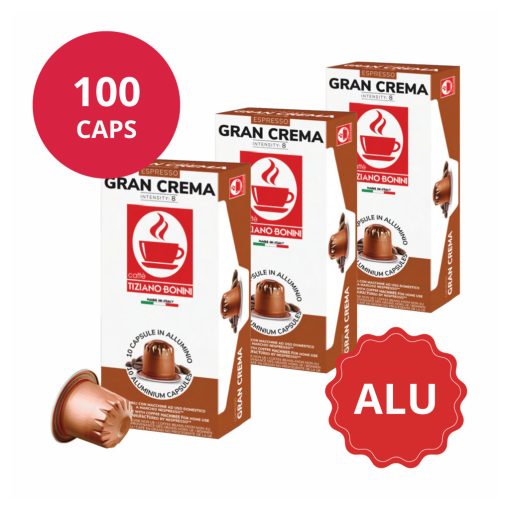 Gran Crema – hliníkové kávové kapsuly Bonini kompatibilné s Nespresso 10 ks 10x10ks (100 kapsúl)