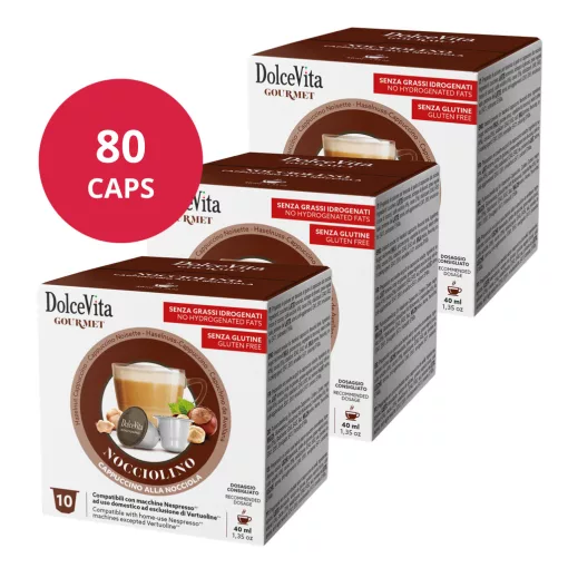 Lieskovoorieškové cappuccino v kapsulách kompatibilných s Nespresso 8×10 ks (80 kapsúl) Dolce Vita