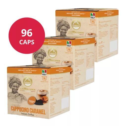 Karamelové Cappuccino kapsuly kompatibilné s Dolce Gusto 6×16 ks (96 kapsúl) LaNatura 