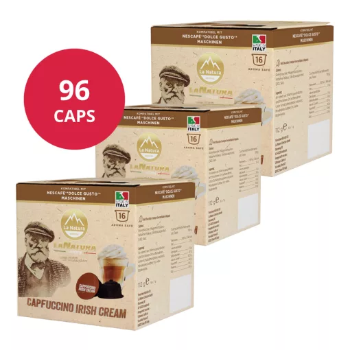 Cappuccino s írskym krémovým likérom v kapsulách kompatibilných s Dolce Gusto 6×16 ks (96 kapsúl) LaNatura