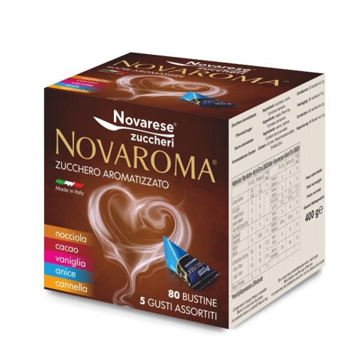 Ochutený cukor do kávy Novaroma 5 g x 80 ks - 5 príchutí (škorica, kakao, vanilka, aníz, oriešky) 400 g